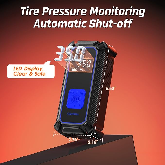 OlarHike Cordless Tire Inflator Portable Air Compressor, Dual Power - 5400 mAh & 12V DC, Air Pump for Car Tires, Bike, Motorcycle, Bicycle, Electric Pump with LED Light & Digital Pressure Gauge