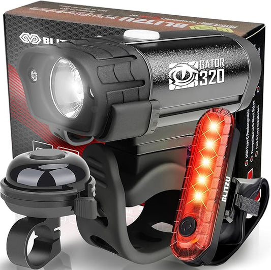 Bike Lights for Night Riding with Bell, Super Bright Bicycle Reflectors, USB Rechargeable Bike Lights Front and Back, Water-Resistant, 4+5 Modes Headlight Taillight Set for Safety, Men, Women & Kids