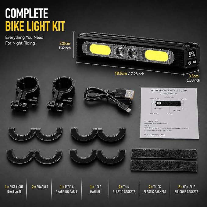 Bike Lights for Night Riding,1200 Lumens High&Low Beam Front Light, OLED Display USB-C Rechargeable Bicycle Lights,IPX6 Waterproof Ebike Headlight with Tail Light for MTB,Off-Road,City Riding