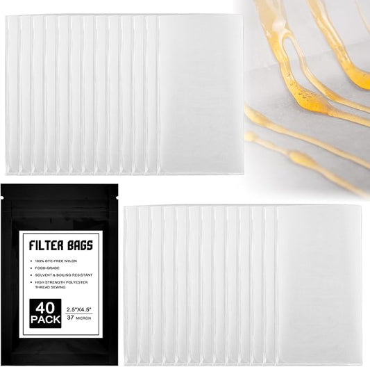 37 Micron Food Grade Nylon Tea Filter Bags 2.5"x4.5" Pressable Rosin, Filter Tea 40 Pack