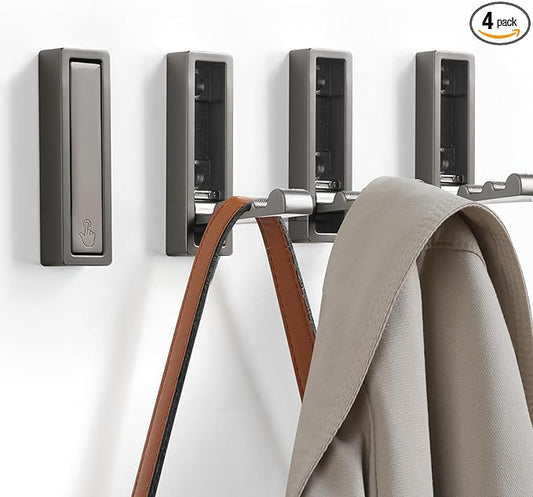 Folding Wall Hook, 4Pcs Foldable Coat Hooks Mounted, Heavy Duty Zinc Alloy No Rust Fold Up Hooks for Hanging Coat, Towel, Key, Hat, Bag, Jacket, Backpack (Gray)