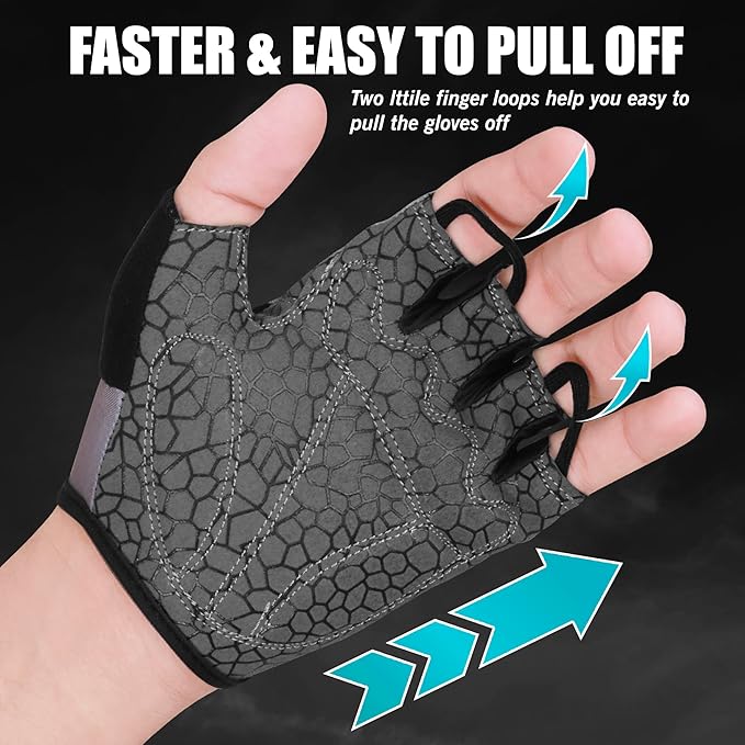 WESTWOOD FOX Cycling Gloves Half Finger Unisex Padded Grips Palm Bicycle Summer MTB Bike Gloves for Men Women Non-Slip Fingerless Short Mountain Bike Sports Hiking Climbing Gym