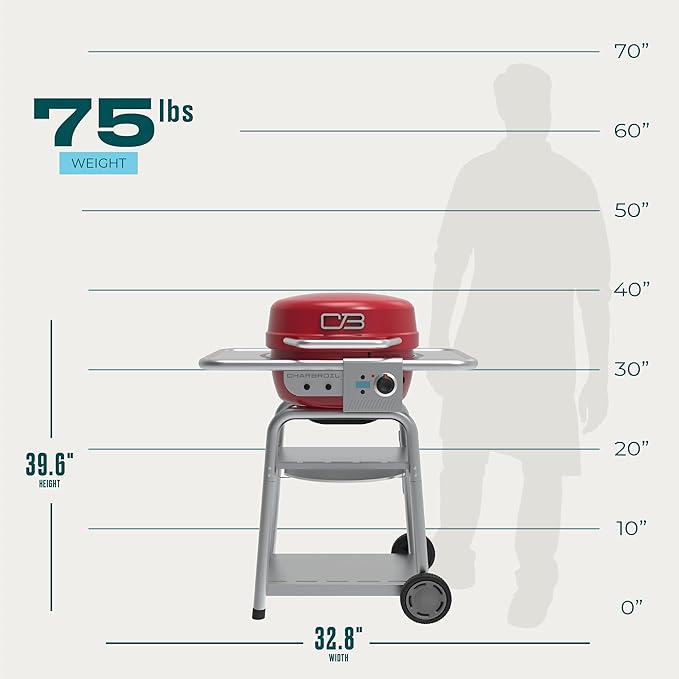 Charbroil 3-in-1 Dual Fuel Outdoor Bistro Pro Electric Grill & Griddle + Charcoal Mode BBQ, Red - 25302146