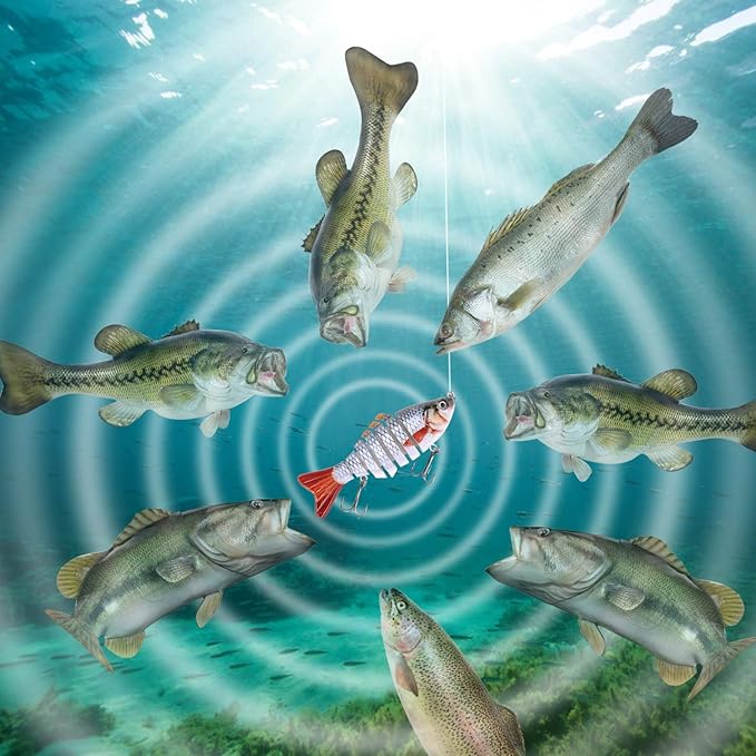 Lifelike Fishing Lures for Bass, Trout, Walleye, Predator Fish - Realistic Multi Jointed Fish Popper Swimbaits - Spinnerbaits Lure Fishing Tackle Kits - Freshwater and Saltwater Crankbaits - 3 Pack