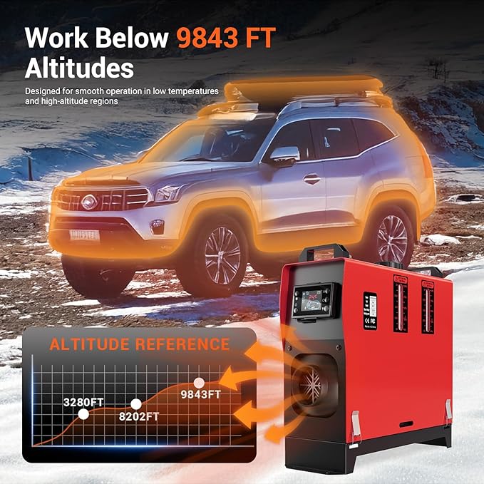 8KW Diesel Heater, 12V Portable Diesel Heaters All in One with Remote Control and LCD Screen，Diesel Air Heater with 1.3Gal Fuel Tank, Suit Work at Altitude 9842ft