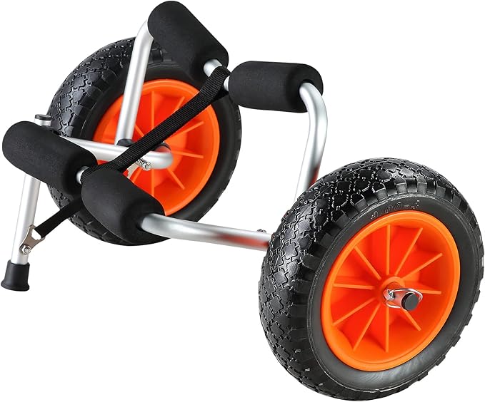 VEVOR Kayak Cart, 250lbs Load Capacity, Foldable Kayak Dolly Aluminum Kayak Wheels with 10'' Solid Tires for Kayaks Carrier Canoes Paddleboard Kayak Trolley Float Mats Jon Boats
