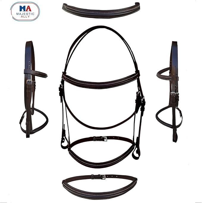 Majestic Ally Padded Raised English Bridle, Premium Leather, Matching Laced Reins