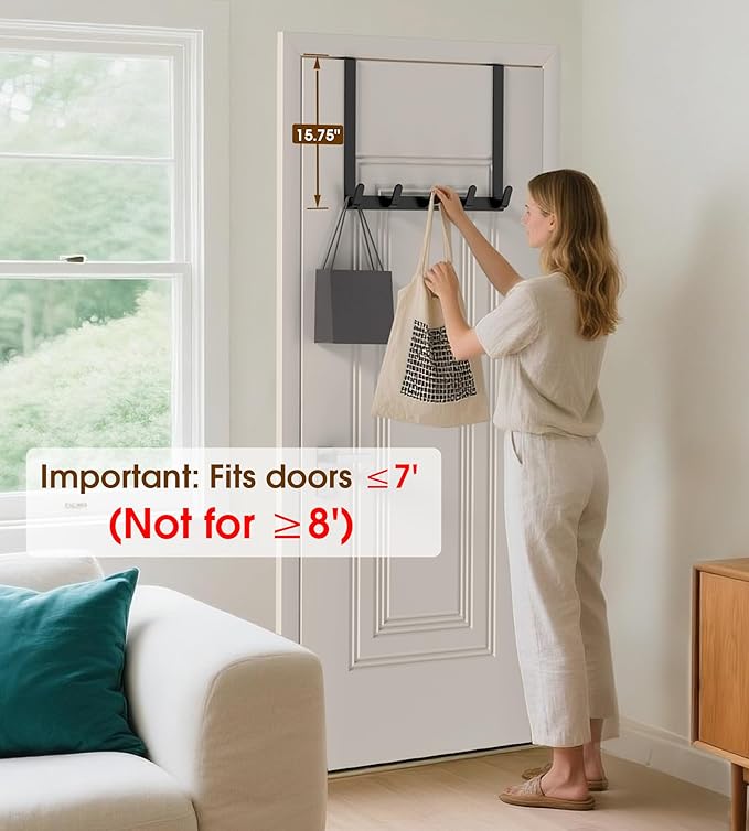 KitchLife Long Over The Door Hooks Hanger with 15.75" Extended Arms, Fits 1 3/4" Doors, L40U - Bathroom Accessories and Towel Rack Organization - 1 Pack, Matte Black