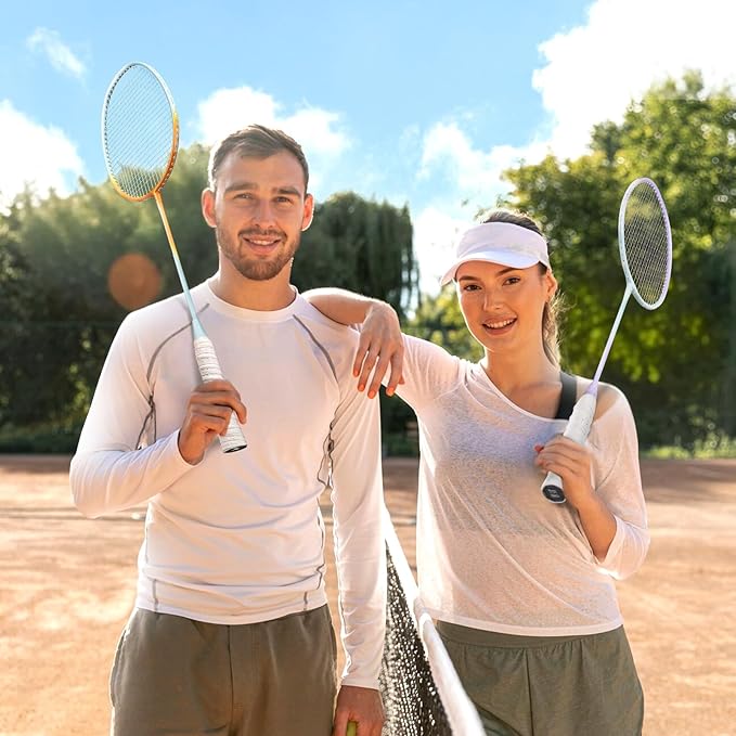 HIRALIY Badminton Rackets Set for Backyards, Badminton Set, Includ 2/4 Rackets, 6/12 Birdies, 1 Carrying Bag, Outdoor Game for Adult Family Beginner