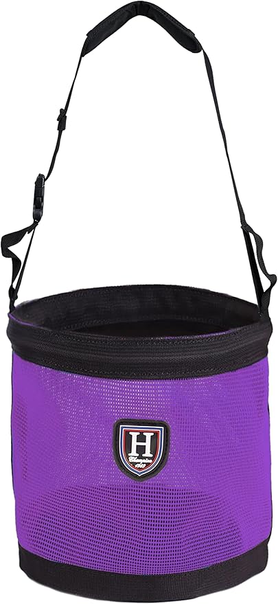 Harrison Howard Horse Muzzle Feed Bag Nylon Mesh Grain Feed Bag with Padded Neck Strap Adjustable Belt Purple Small