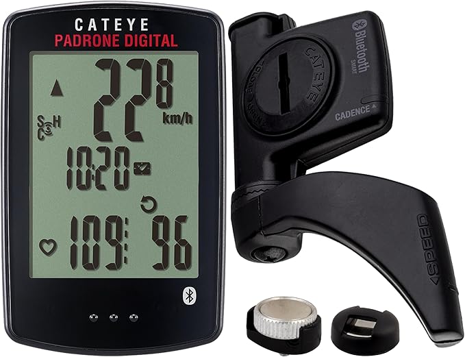 CATEYE Padrone Digital Bluetooth Cycling Computer – IPX8 Waterproof Wireless Bike Speedometer, Bluetooth Heart Rate, Speed & Cadence Compatible, For Road, MTB, Gravel Bikes, Smartphone App Ride Upload
