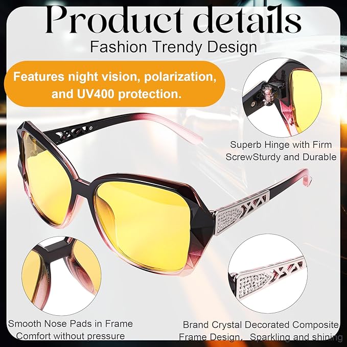DragonflyDreams レディースビッグサングラス 4点セット UV400対応 オーバーサイズ クラシックトレンド レディーズサングラス スパークリングビッグフレーム