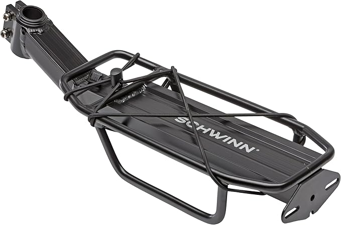 Schwinn Deluxe Alloy Rear Bike Rack, 20 lbs Capacity, Lightweight, Compact and Durable Construction, Fits Most Adult Bicycles, Cargo Options for Backpack, Gear & More, Bicycle Rack for Back of Bike