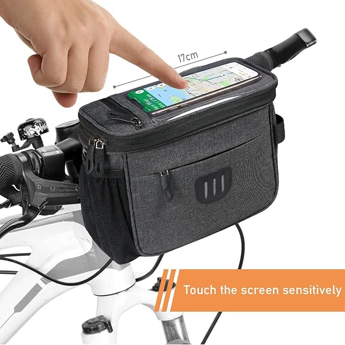 Bike Handlebar Bag Bicycle Front Bag Shoulder Bag Storage Bag with Shoulder Strap for Road Mountain Bike Cycling Travel -Grey