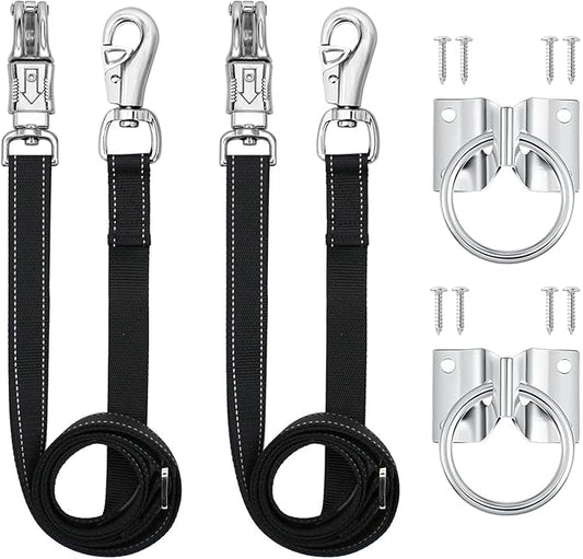 Cross Ties for Horse,Heavy Duty Nylon Horse Trailer Tie with Strong Panic Snap and Bull Snap,Adjustable from 45.2" to 78.7" Hanging Strap with 2 Pcs Tie Rings and Screws