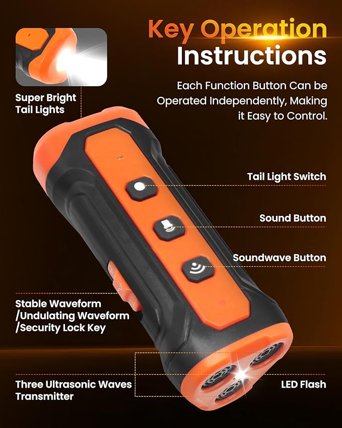 Sonic Bark Deterrents, Anti Barking Device for Dogs with 3X Sonic Emitters - 33ft Range, Rechargeable, 5 Modes, Humane & Portable Behavior Corrector for Indoor Outdoor Use.