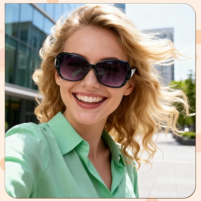 DragonflyDreams 4 Pcs Women Large Sunglasses, UV 400 Glasses Oversized Classic Trend Ladies Sunglasses Sparkling Large Frame