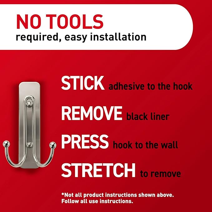 Command Large Double Bathroom Wall Hook, Damage-Free Hanging with Adhesive Strip, Great for Hanging Bath Towels, 1 Satin Nickel Wall Hook and 1 Water-Resistant Strip, Holds up to 4 lb