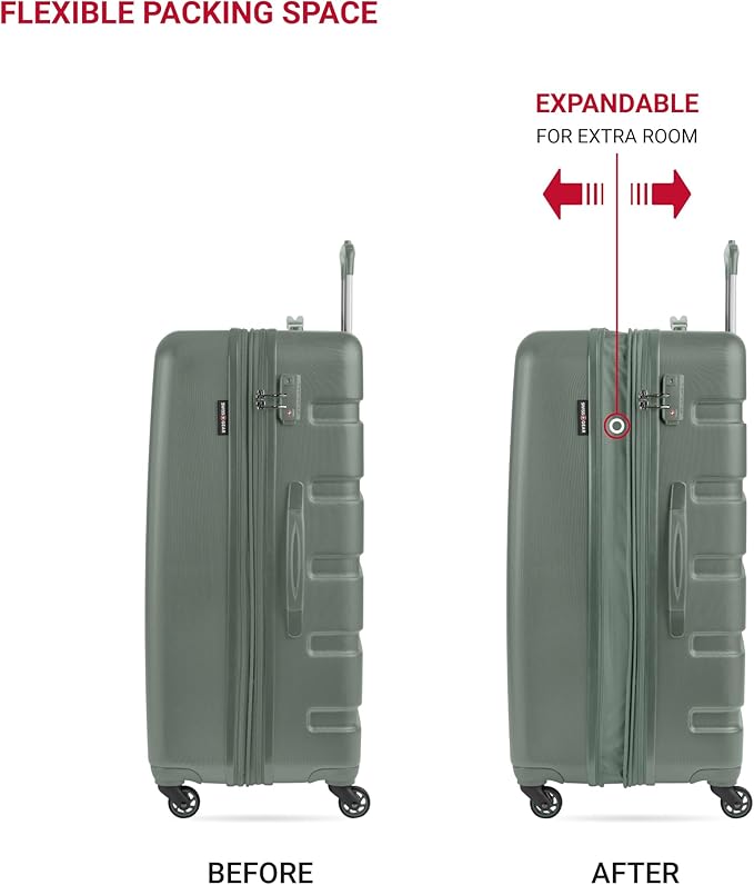 SwissGear 7366 シグネチャー ハードサイド 拡張可能ラゲッジ スピナーホイール、TSAロック、カップホルダー付き、オリーブ、2点セット (19/27)