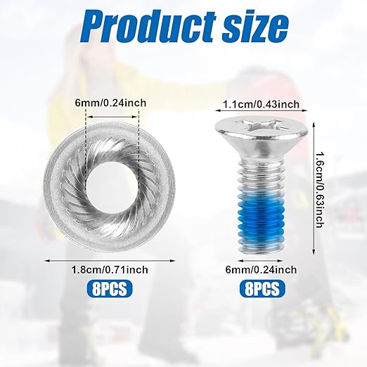8pcs Snowboard Binding Screw Set, Snowboard and Ski Bindings Screw Replacement Set Snowboarding Mounting Screws Snow Wakeboard Binding Screws for Skiing Outdoor Sports