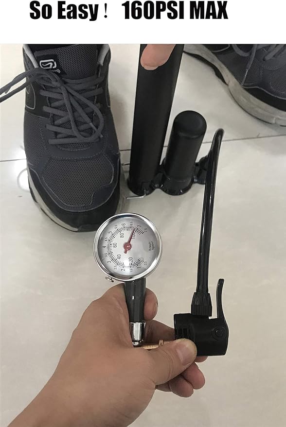 Bike Floor Pump, Bicycle Pump with Dual Presta & Schrader Valve Head, High Pressure Bicycle Tire Inflator, Portable Hand Air Pump for Road & Mountain Bikes, Strollers and Balls