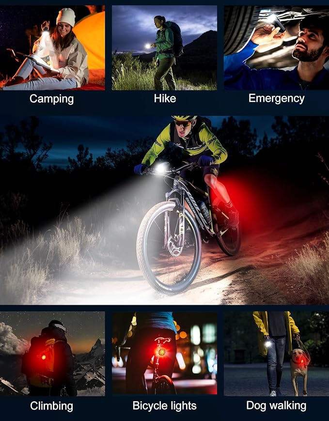 Zewdov High Lumen Super Bright Bike Lights for Night Riding, Adjustable Modes Bicycle Lights Front and Rear, Rechargeable & IP65 Waterproof Bike Headlight and Taillight Set for Cycling Electronics