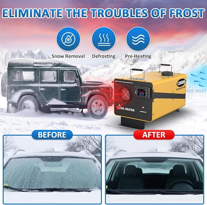 12000W Diesel Heater, 110V/24V/12V Ultra Parking Heater with Remote Control and LCD Display, 2025 Upgraded All-in-One Instant Heat Low Noise for RV Truck Boat Bus Home Shop (110V/24V/12V Heater)
