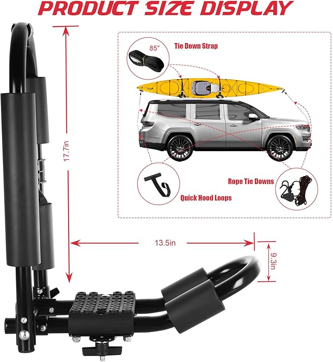 FORWODE Premium Kayak Roof Rack, 2 Pair J-Bar Roof Rack, Folding Adjustable Rack, Heavy Duty Kayak Roof Carrier 2 Kayak, Canoe, SUV, Surfboard on SUV, Car and Truck Crossbar