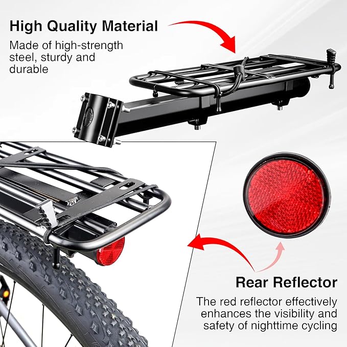 WEEROCK Adjustable Universal Rear Bike Rack, Fits 20" 24" 26" 27.5" 29" Inch Bicycles, MTB, 15kg/33 lbs Load Capacity Steel Bicycle Carge Rack, Easy Installation on Bicycle Seat Post