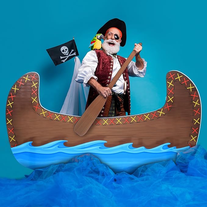 Canoe Cardboard Cutout Stand up Set Beach Nautical-Inspired Events Camping-Themed Canoe Stand up Photo Props for VBS Vacation Bible School Party Supplies (5 ft, 2 Oars)