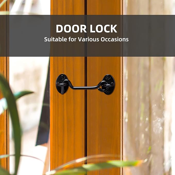 4" Barn Door Latch Door Lock Hardware, Sliding Door Lock Eye with Screws, Rust-Resistant Metal Gate Latch, Privacy Hooks Latch for Inside Door, Wooden Fence, Garage Door (Black)