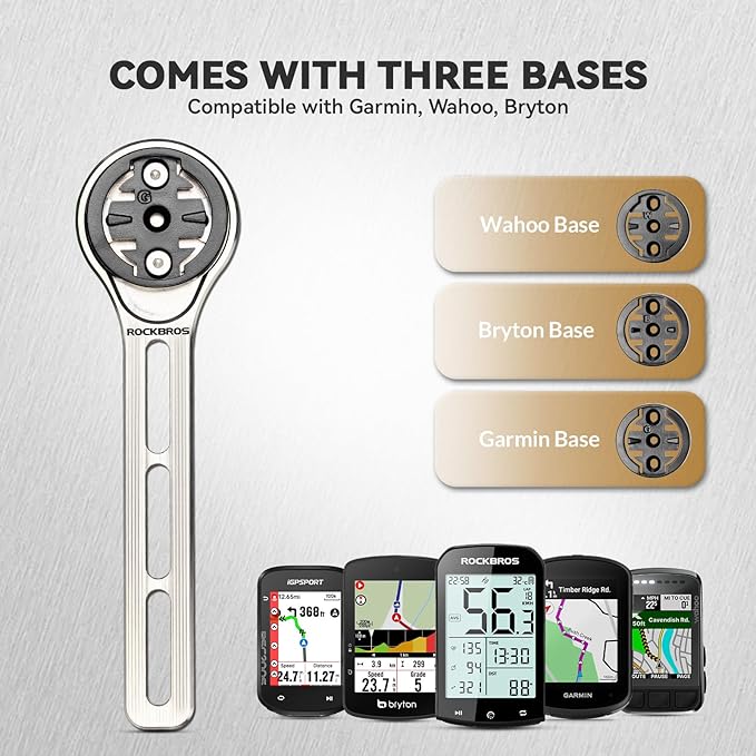 ROCKBROS Bike Computer Mount Out-Front Compatible with Garmin & Mainstream Watch Tables,Equipped with Multiple Types of Bases