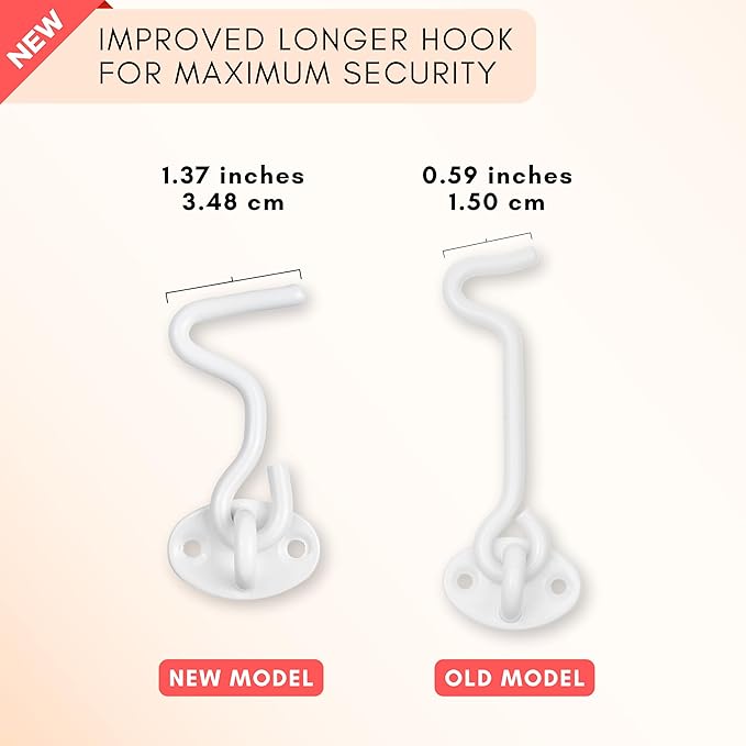 Eco-Fused 3-inch Heavy Duty Hook and Eye Latch - 1x Barn Door Lock (White), 4X Mounting Screws - Powder Coated Stainless Steel Hooks for Door, Windows, Sheds, Fences, Gates, Closets, Cabinets