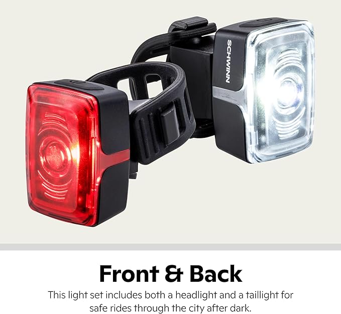 Schwinn Bicycle Light Set, Easy to Attach Headlight and Taillight with Steady and Flash Modes, Tool-Free Install, for City and Road Riding