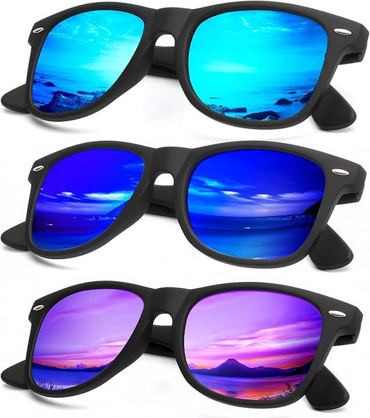KALIYADI Polarized Sunglasses for Men and Women Matte Finish Sun glasses Color Mirror Lens UV Blocking (3 Pack)