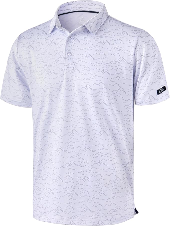 Obla Mens Golf Polo Shirts Short Sleeve Dry Fit Performance Moisture Wicking Casual Print Collared Golf Shirts for Men