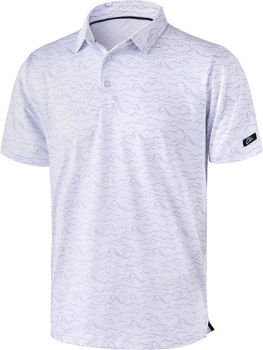 Obla Mens Golf Polo Shirts Short Sleeve Dry Fit Performance Moisture Wicking Casual Print Collared Golf Shirts for Men