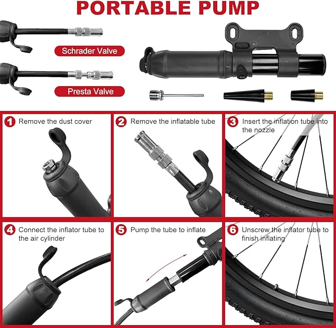 Bicycle Seat Bag Water Proof with Bike Tool Kit, Bike Repair Kit with Bike Tire Pump Red Bicycle Repair Kits Portable Wrenches Glueless Tire Patchs 15 in 1