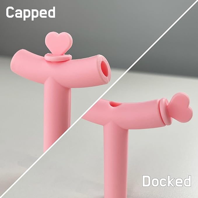 Anti Wrinkle Straw Pink Silicone Cover tips and heart Toppers for Stanley 40 oz & 30 oz Tumblers - Metal Straws Reusable Wrinkle Free Extra Long 2-Pack with Cleaning Brush