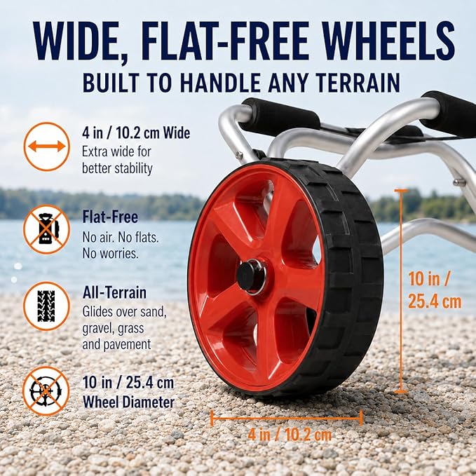 Kayak Cart with 10" Flat-Free 4-Inch Wide Wheels, 230 lb Heavy Duty Kayak Dolly Carrier, Foldable Aluminum Canoe Trolley with Tie Down Strap, Padded Bunk Support for Kayaks Canoes Paddle Boards