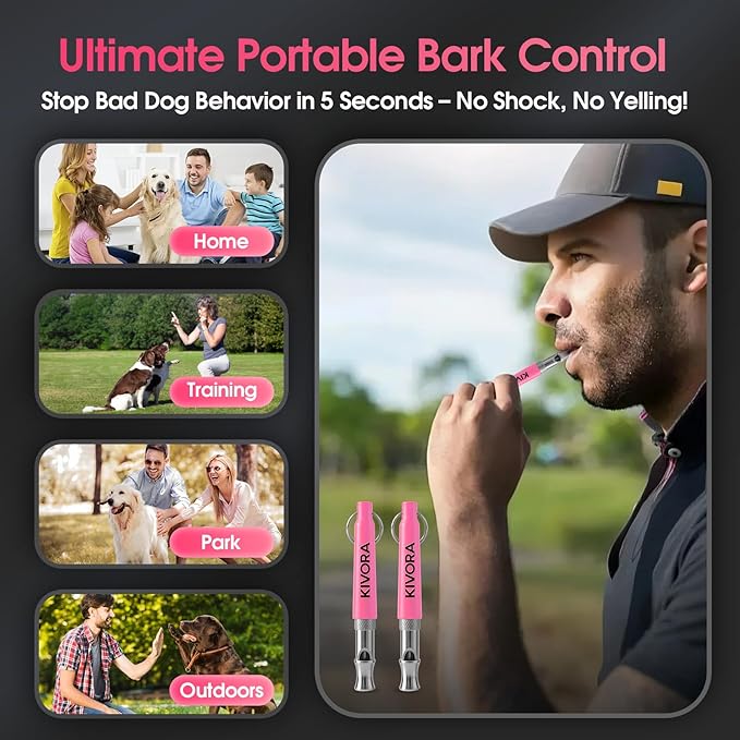 KIVORA 4 Pack Dog Whistle to Stop Barking Neighbors Dog,304 Stainless Steel Adjustable Ultrasonic Silent Dog Training Whistle for Recall & Bark Control,Professional Whistle Suitable for All Dogs(pink)
