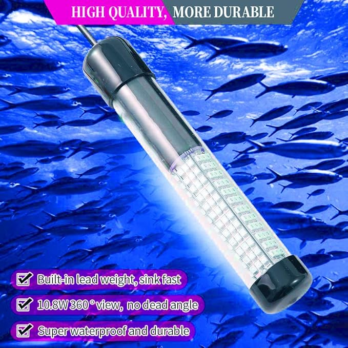 SAMDO IP68 12V LED Underwater Fishing Light 1080 Lumens Fish Attracting Light, Night Fishing Light 10.8W