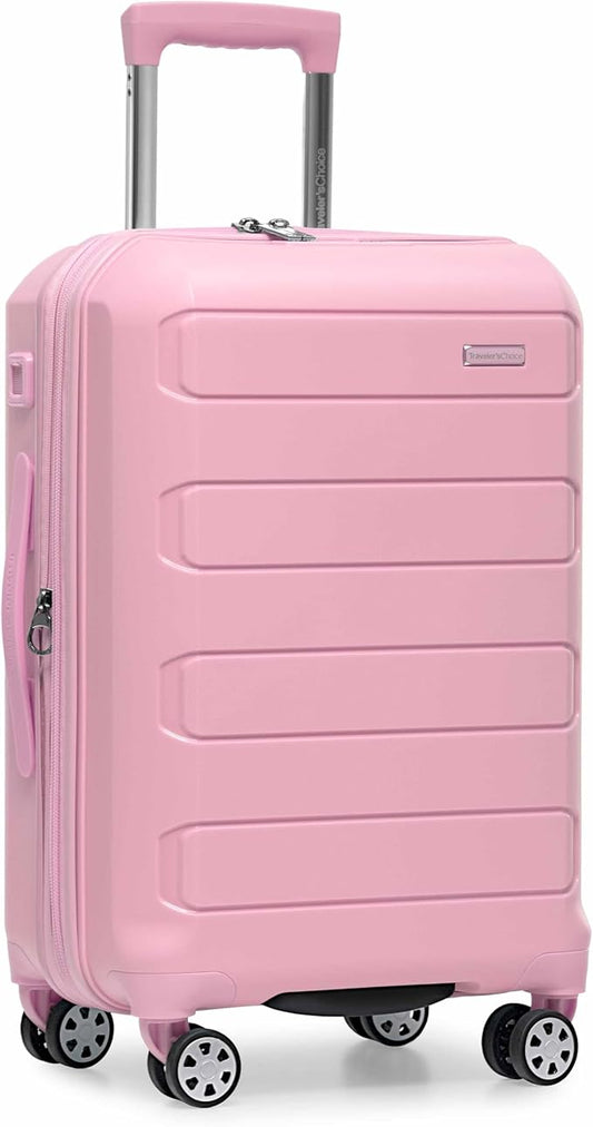 Traveler's Choice Pagosa Hardshell Expandable Luggage with Spinner Wheels, Pink, 22-Inch Carry-on