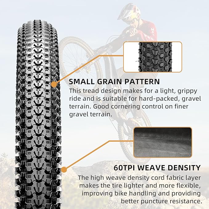 2-Pack Hybrid Bike Tire Kit: 26/27.5/29-inch Lightweight Bicycle Replacement Tires with Inner Tubes and Tire Levers Compatible with MTB,Urban Bike,26 x 1.95/27.5 x 2.1/29 x 2.25