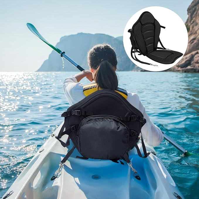 Lewtemi 2 Pack Kayak Seats with Back Support Adjustable Sit on Top Padded Boat Seat with Detachable Storage Bag and 8 Fixed D Ring and Screws
