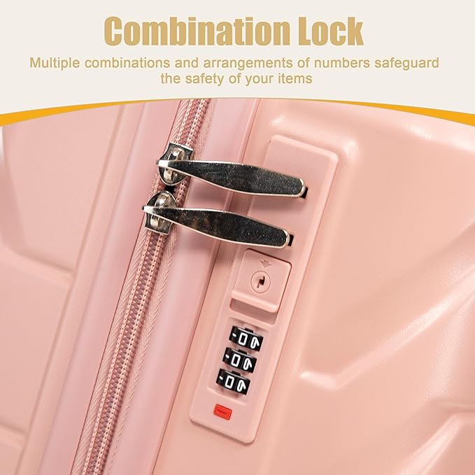 20 Inch ABS Hard Shell Travel Checked Luggage With Combination Lock, Pink