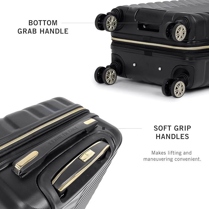 Kenneth Cole REACTION マディソン スクエア 軽量 ハードサイド シェブロン 拡張可能 スピナーラゲッジ、ブラック、24インチ チェックイン