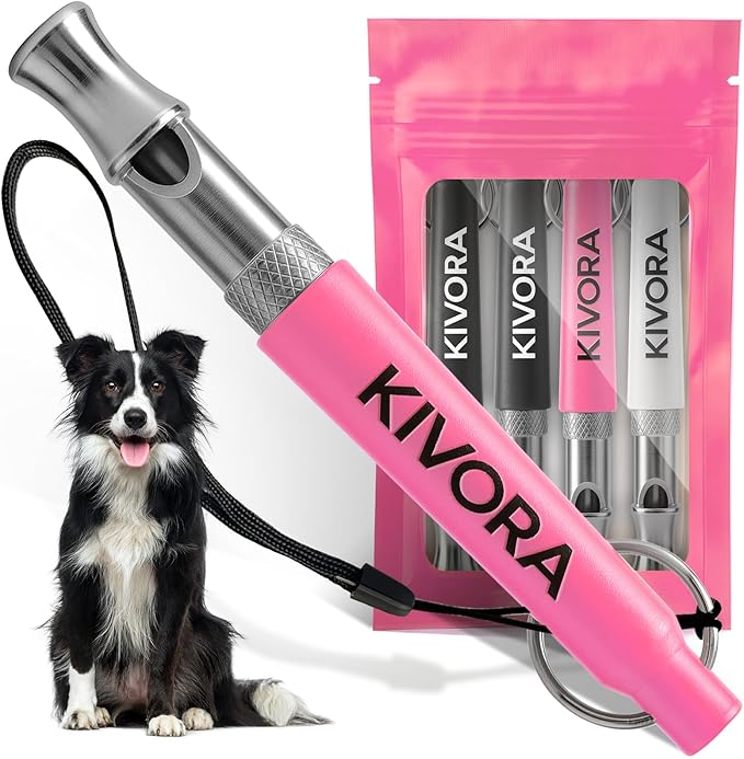KIVORA 4 Pack Dog Whistle to Stop Barking Neighbors Dog,304 Stainless Steel Adjustable Ultrasonic Silent Dog Training Whistle for Recall & Bark Control,Professional Whistle Suitable for All Dogs(pink)