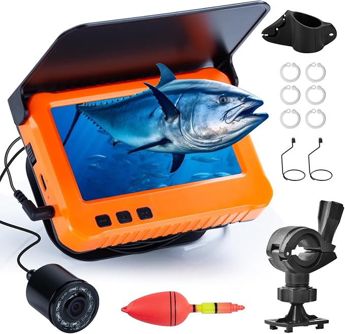 魚群探知機カメラ リアルタイム水中釣りカメラ 65ft/98ft ロッド用、4.3インチHD LCDモニター&IR LEDナイトビジョン広角レンズラインカメラ カヤック湖ボート氷釣り用ポータブル魚群探知機