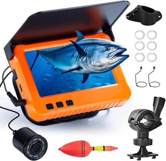 魚群探知機カメラ リアルタイム水中釣りカメラ 65ft/98ft ロッド用、4.3インチHD LCDモニター&IR LEDナイトビジョン広角レンズラインカメラ カヤック湖ボート氷釣り用ポータブル魚群探知機